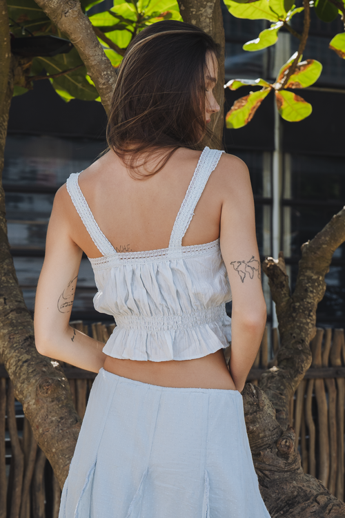 AMERICAN EAGLE Lace Trim Smocked Crop Top