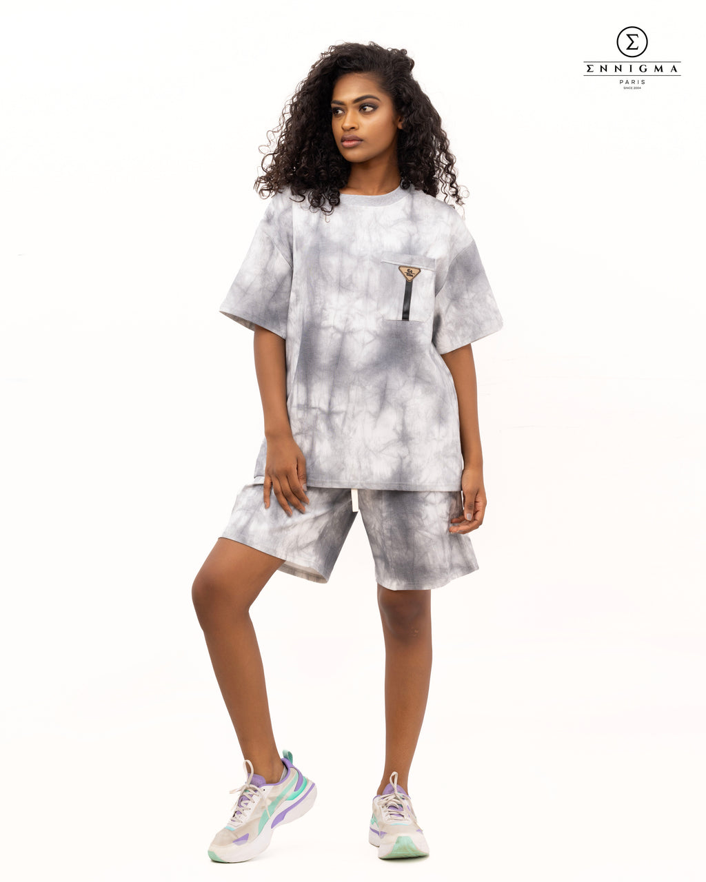Monochrome Tie-Dye Oversized Shorts Set