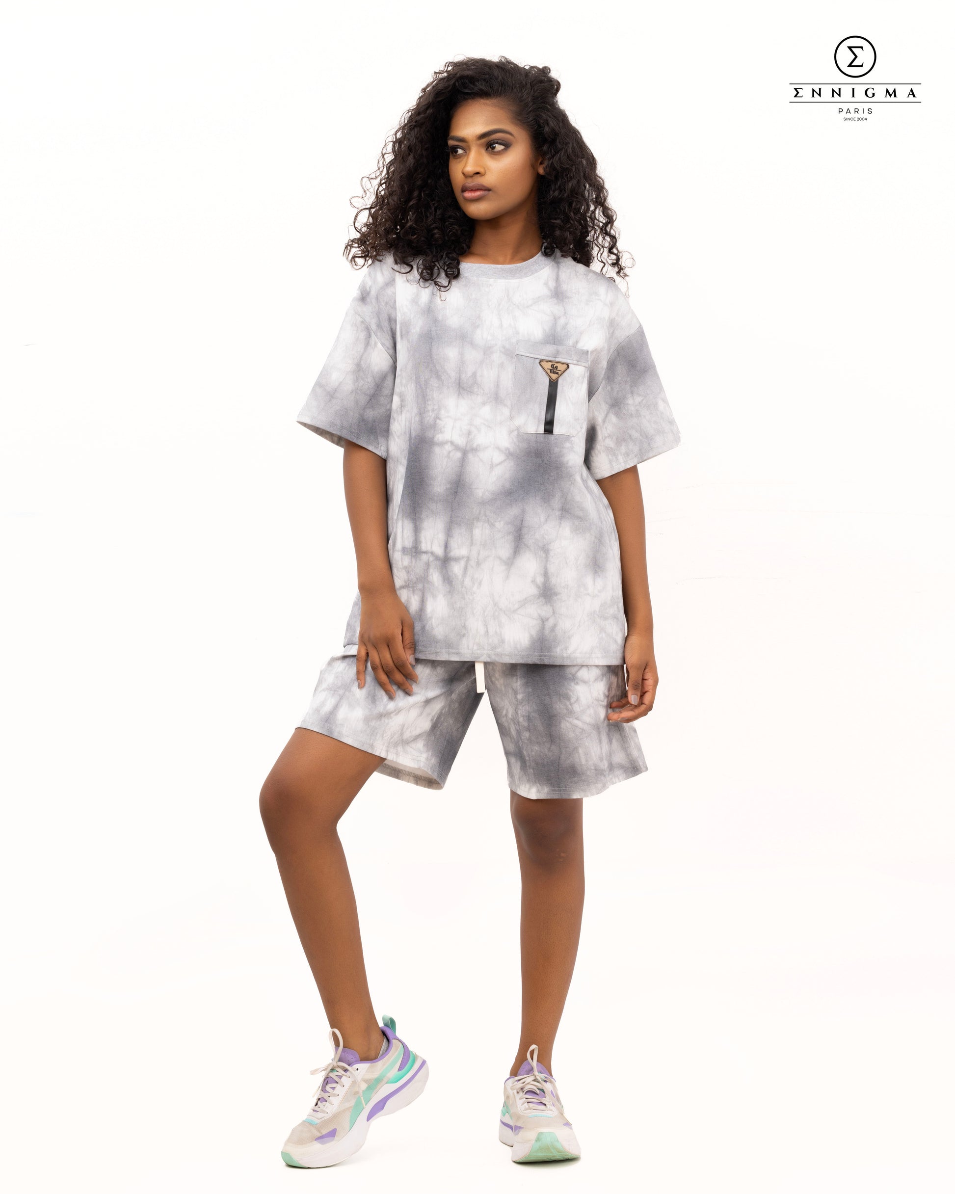Monochrome Tie-Dye Oversized Shorts Set