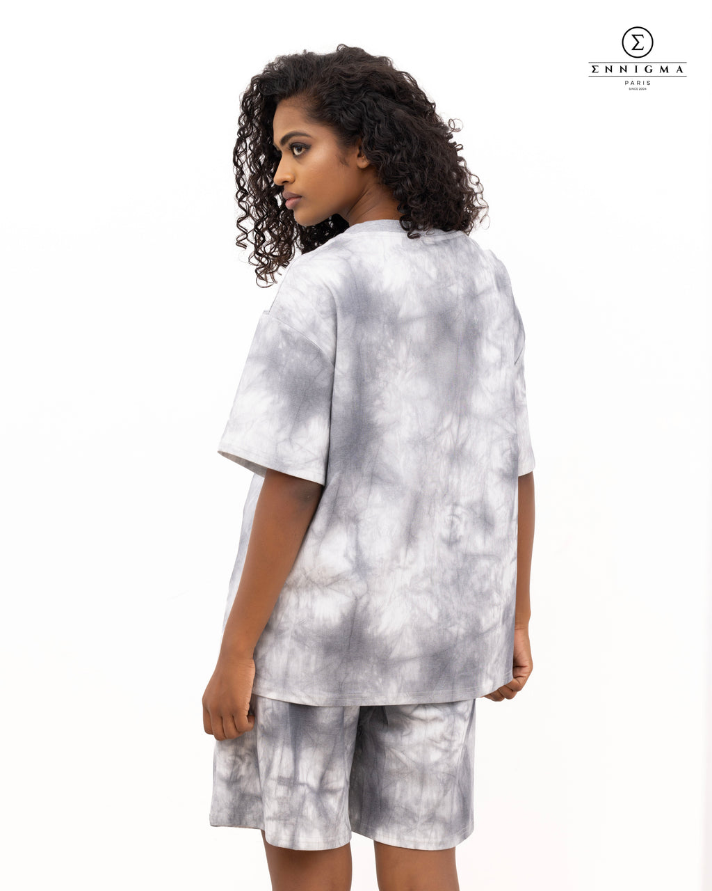 Monochrome Tie-Dye Oversized Shorts Set