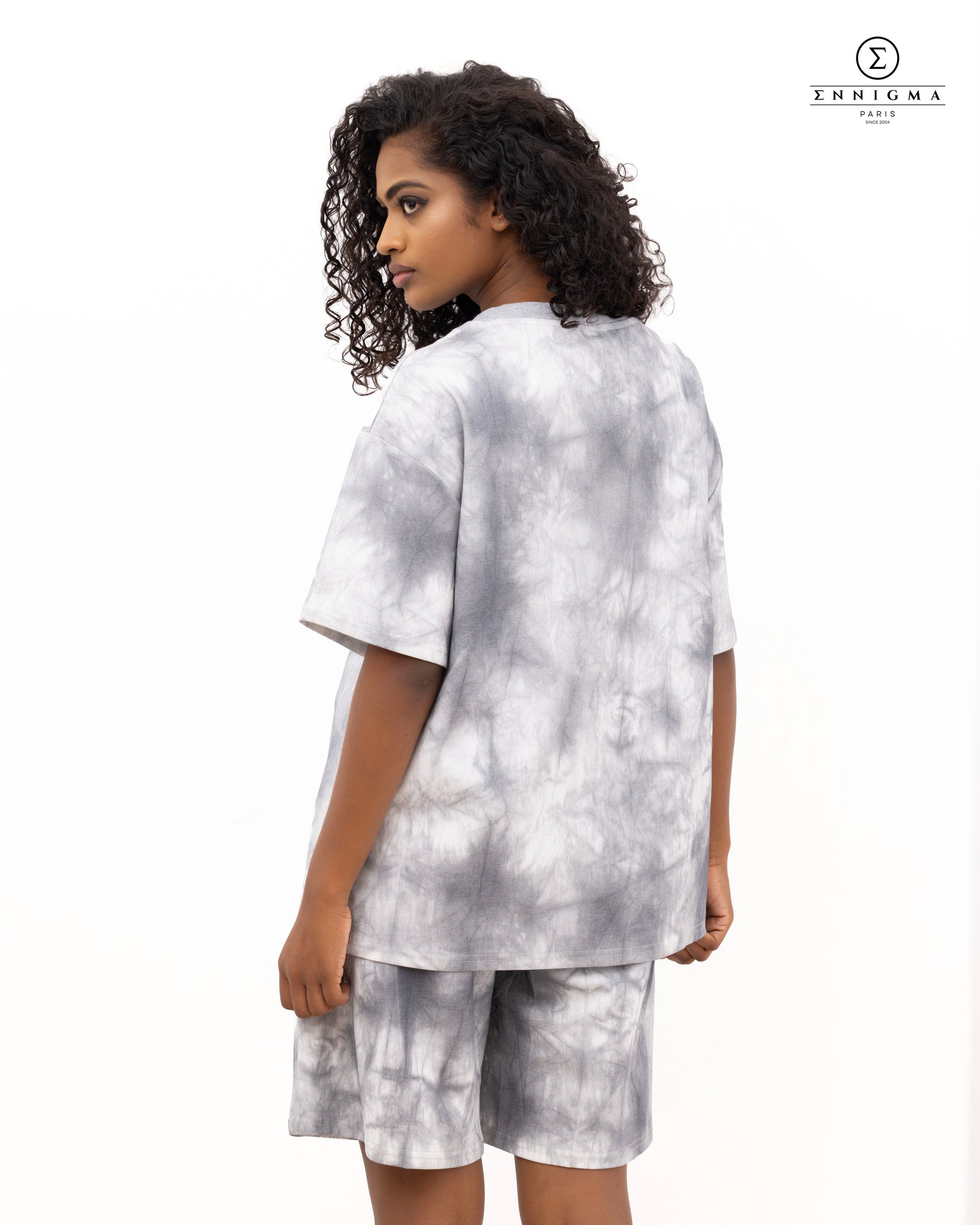 Monochrome Tie-Dye Oversized Shorts Set