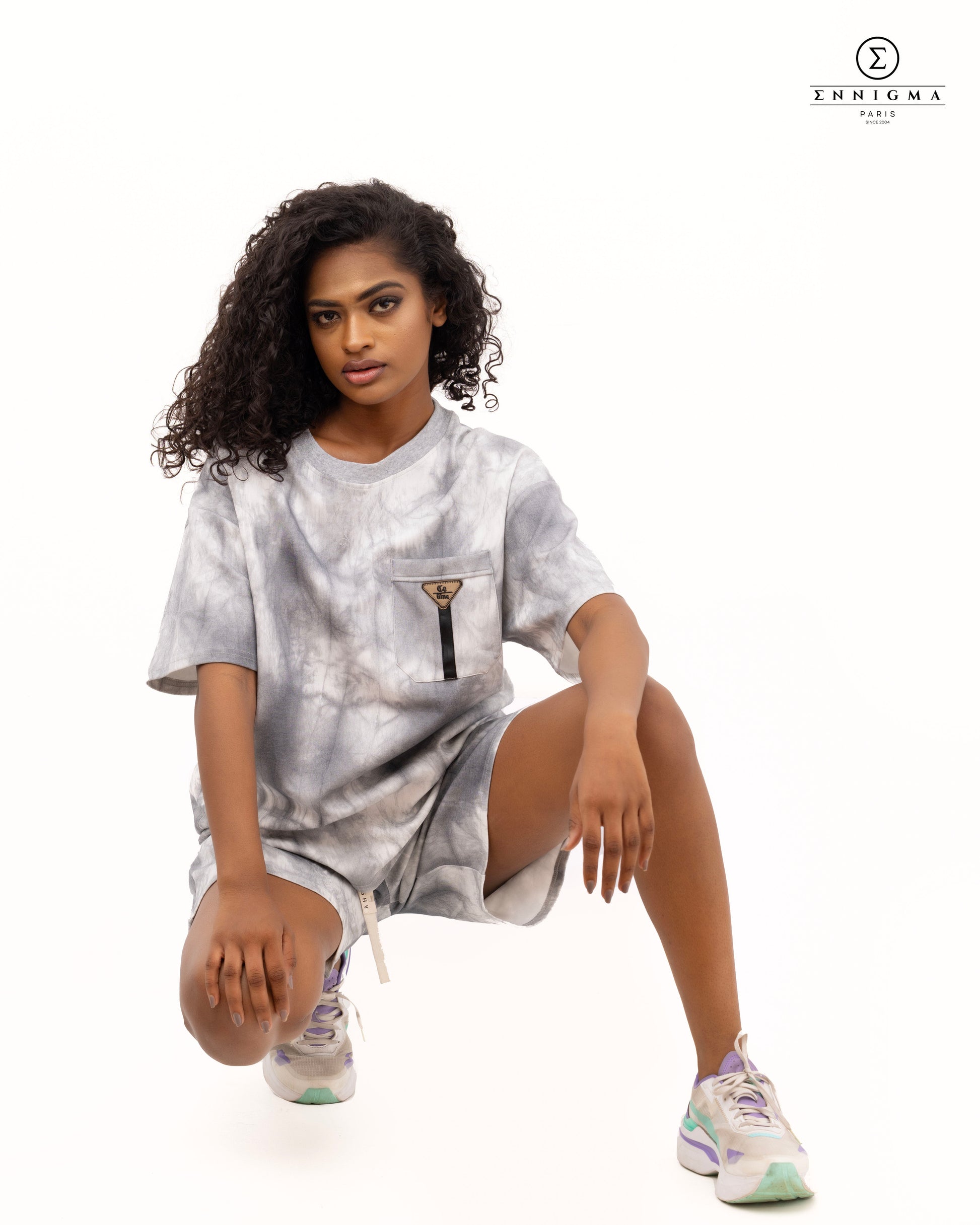 Monochrome Tie-Dye Oversized Shorts Set