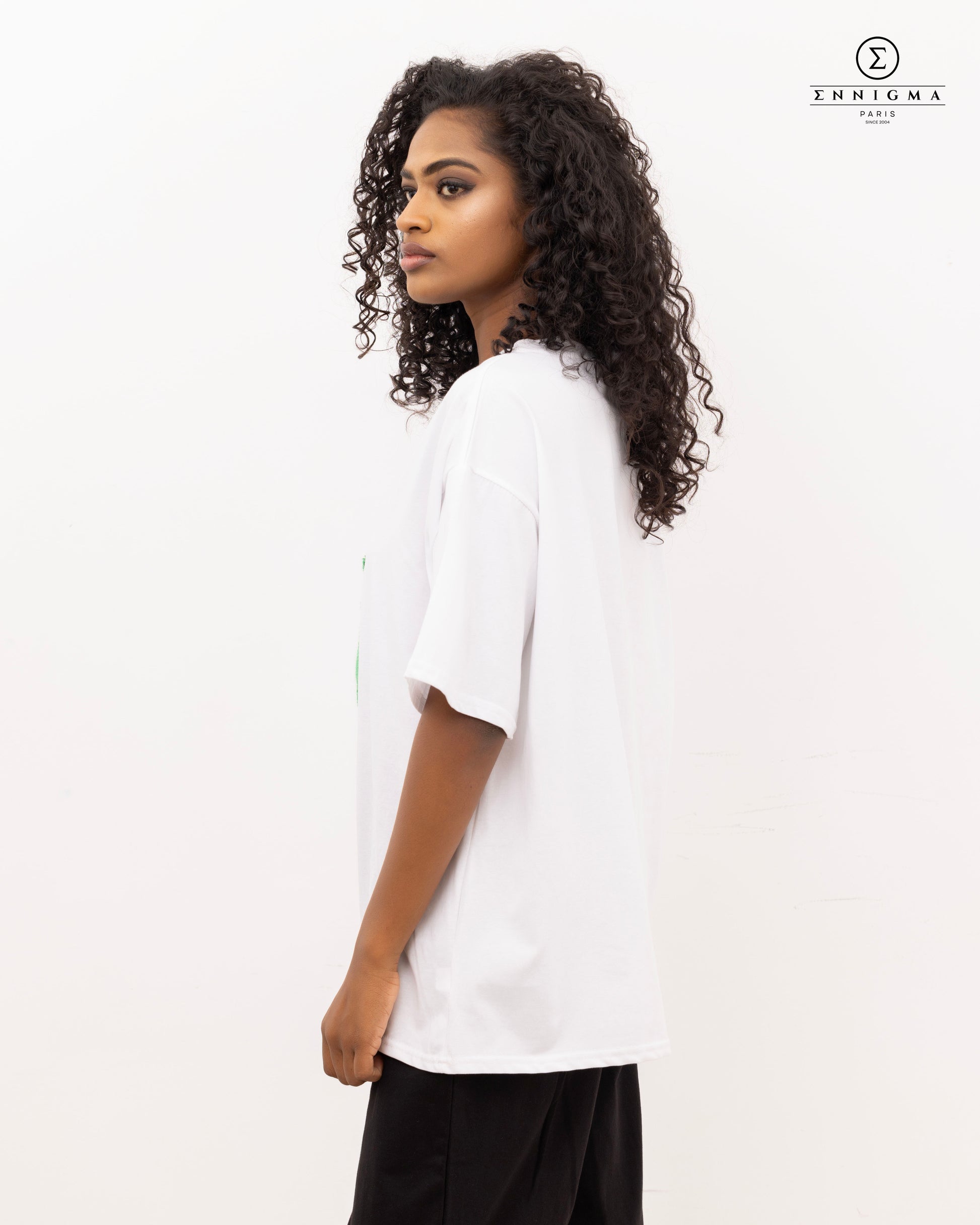 White Oversized Tee with Embroidered Hoodie Bear