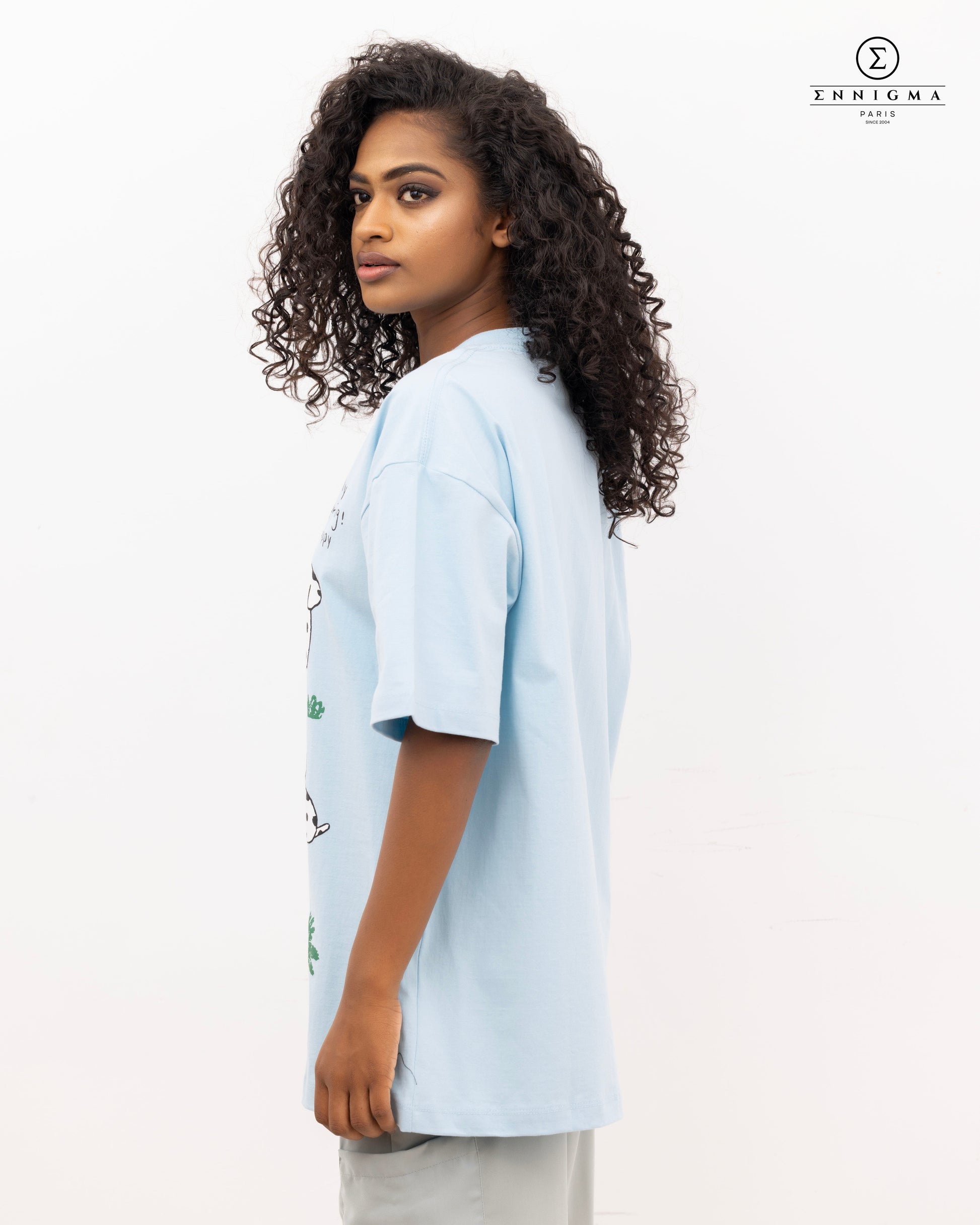 Sky Blue Puppy Graphic Oversized Tee