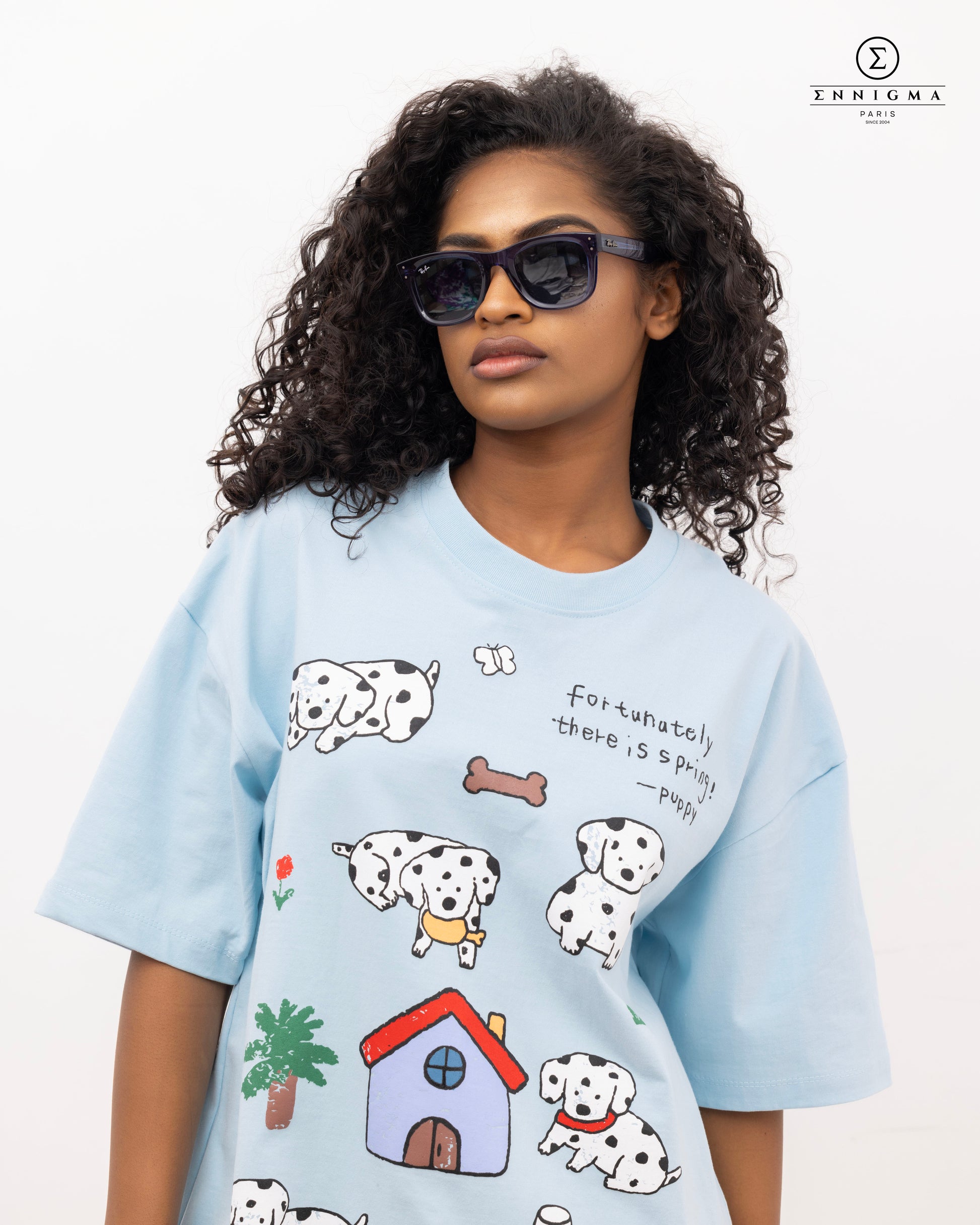 Sky Blue Puppy Graphic Oversized Tee