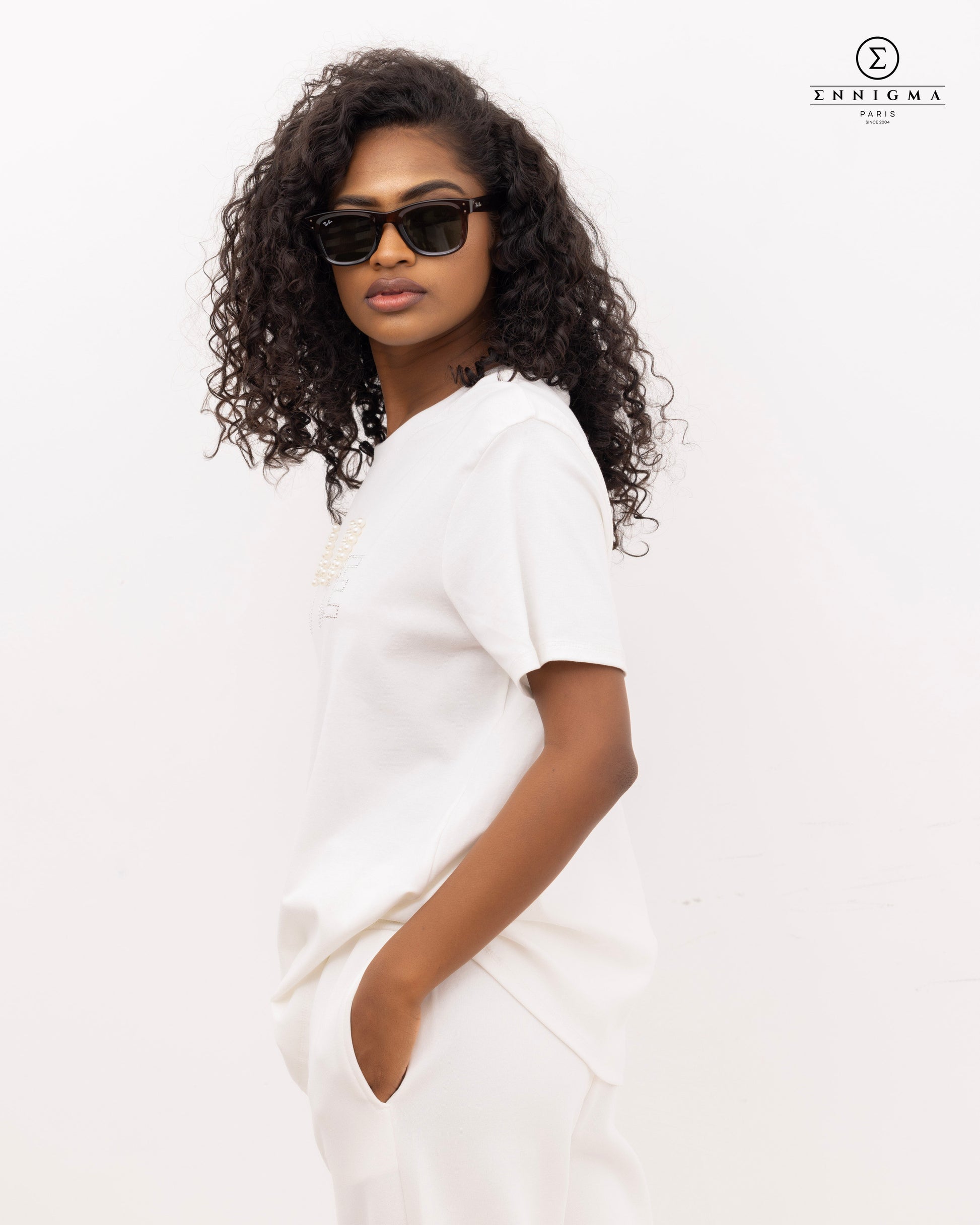 Charme Pearl Embellished White Tee