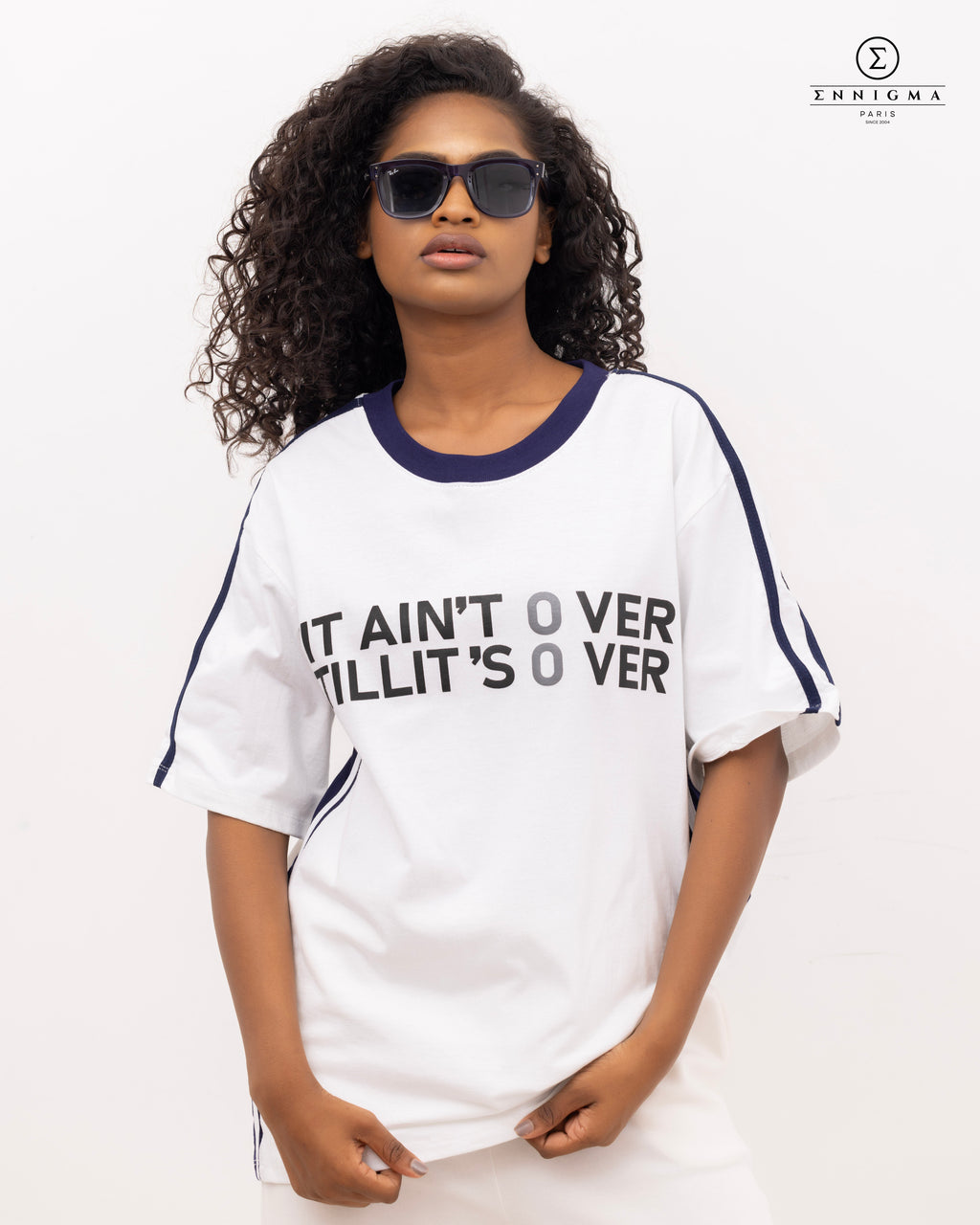 Varsity Slogan Oversized Tee – “It Ain’t Over” Edition