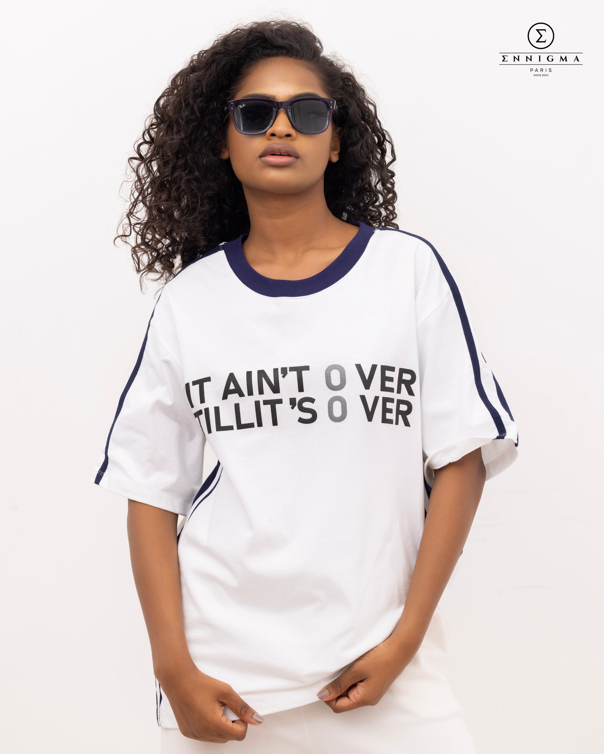Varsity Slogan Oversized Tee – “It Ain’t Over” Edition