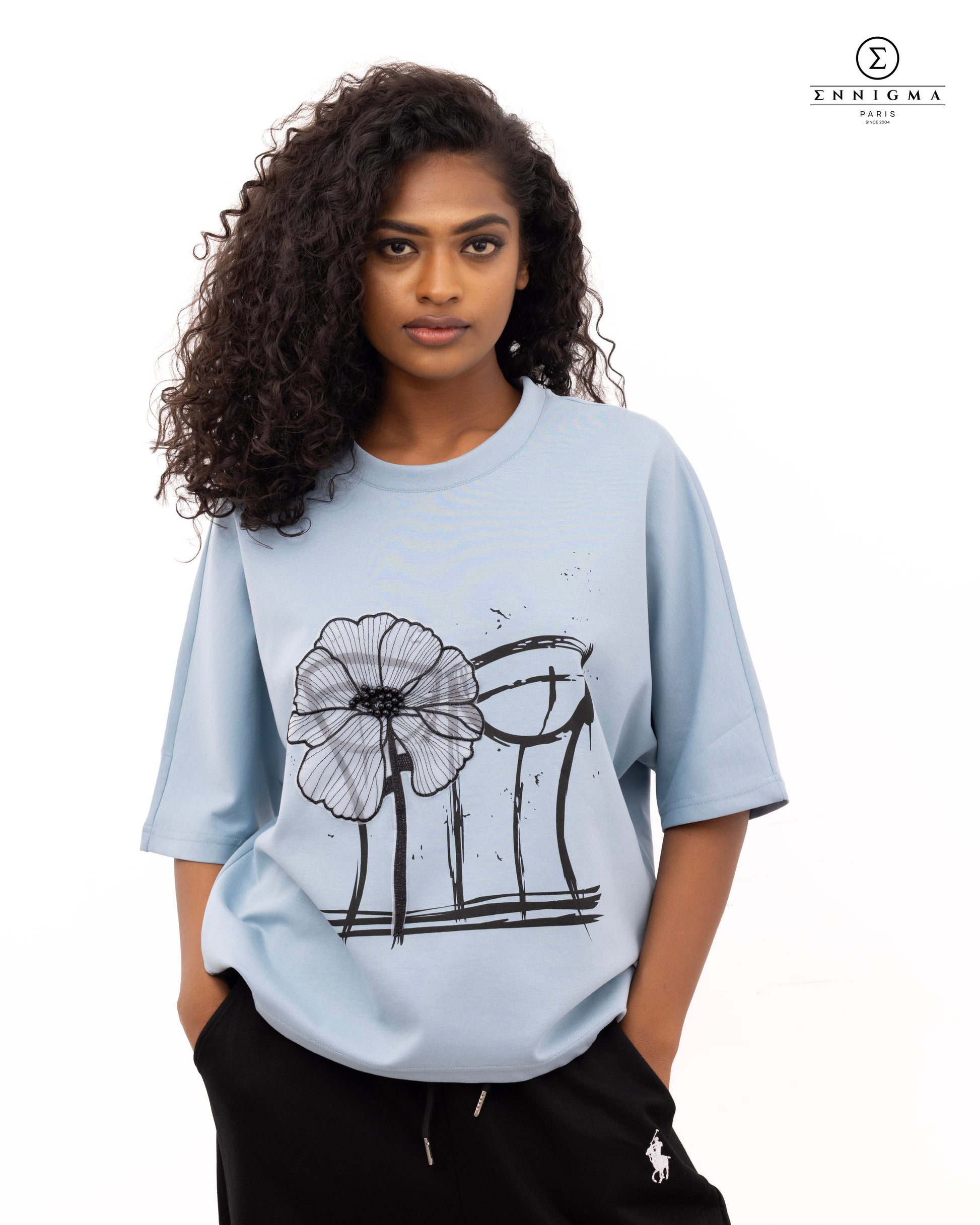 Sky Blue Corset Bloom Graphic Tee