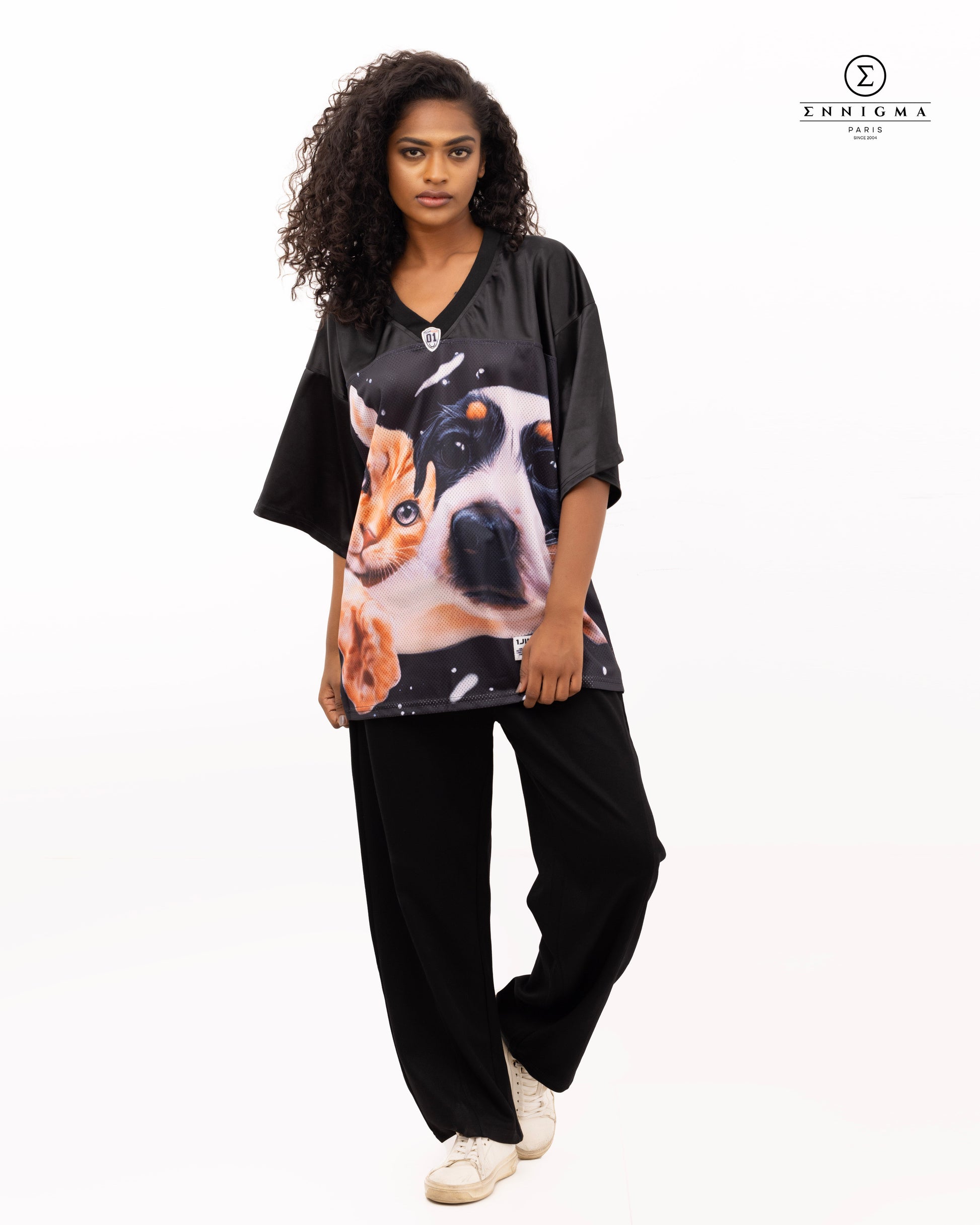 Black Oversized Pet Portrait Jersey Tee