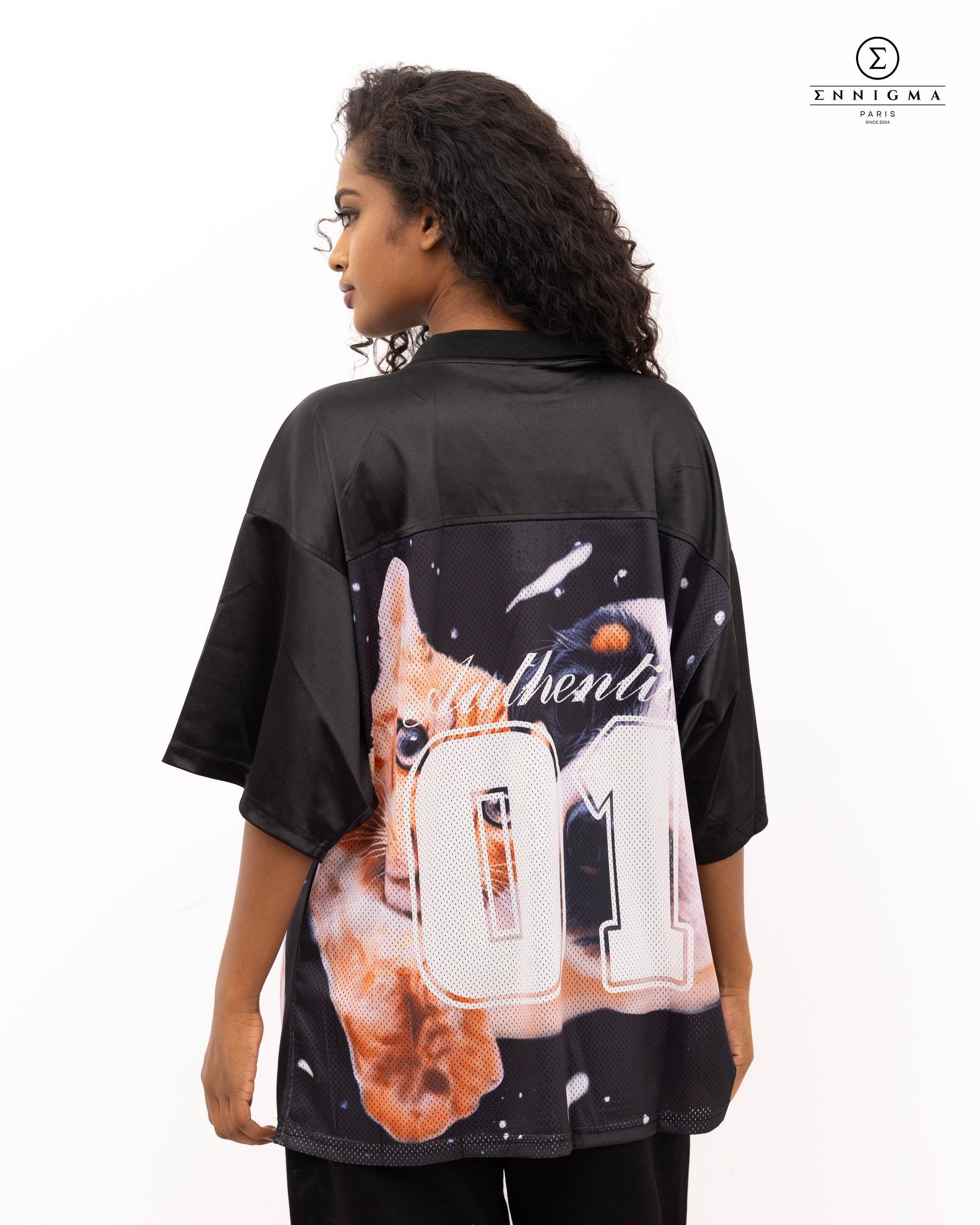 Black Oversized Pet Portrait Jersey Tee