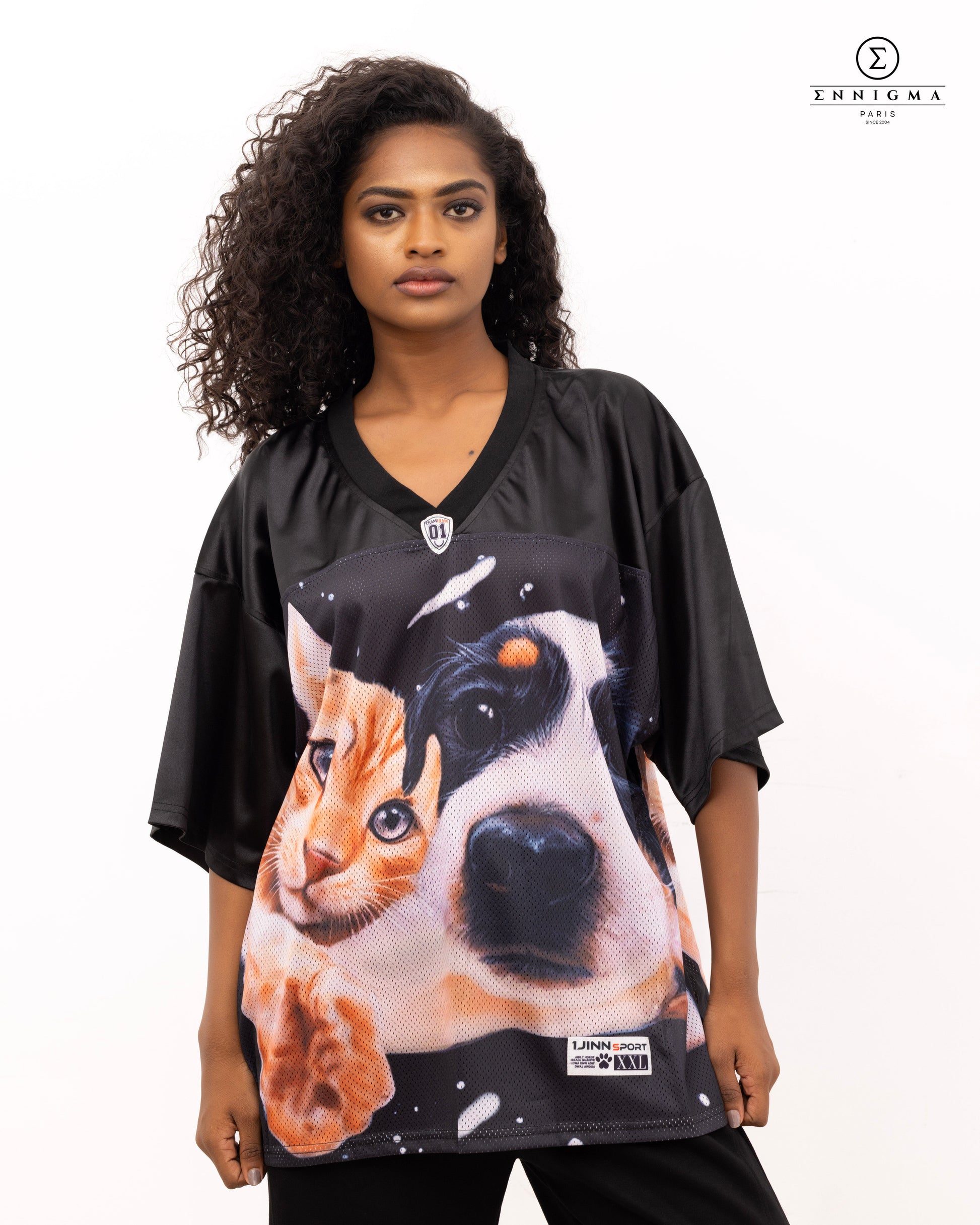 Black Oversized Pet Portrait Jersey Tee