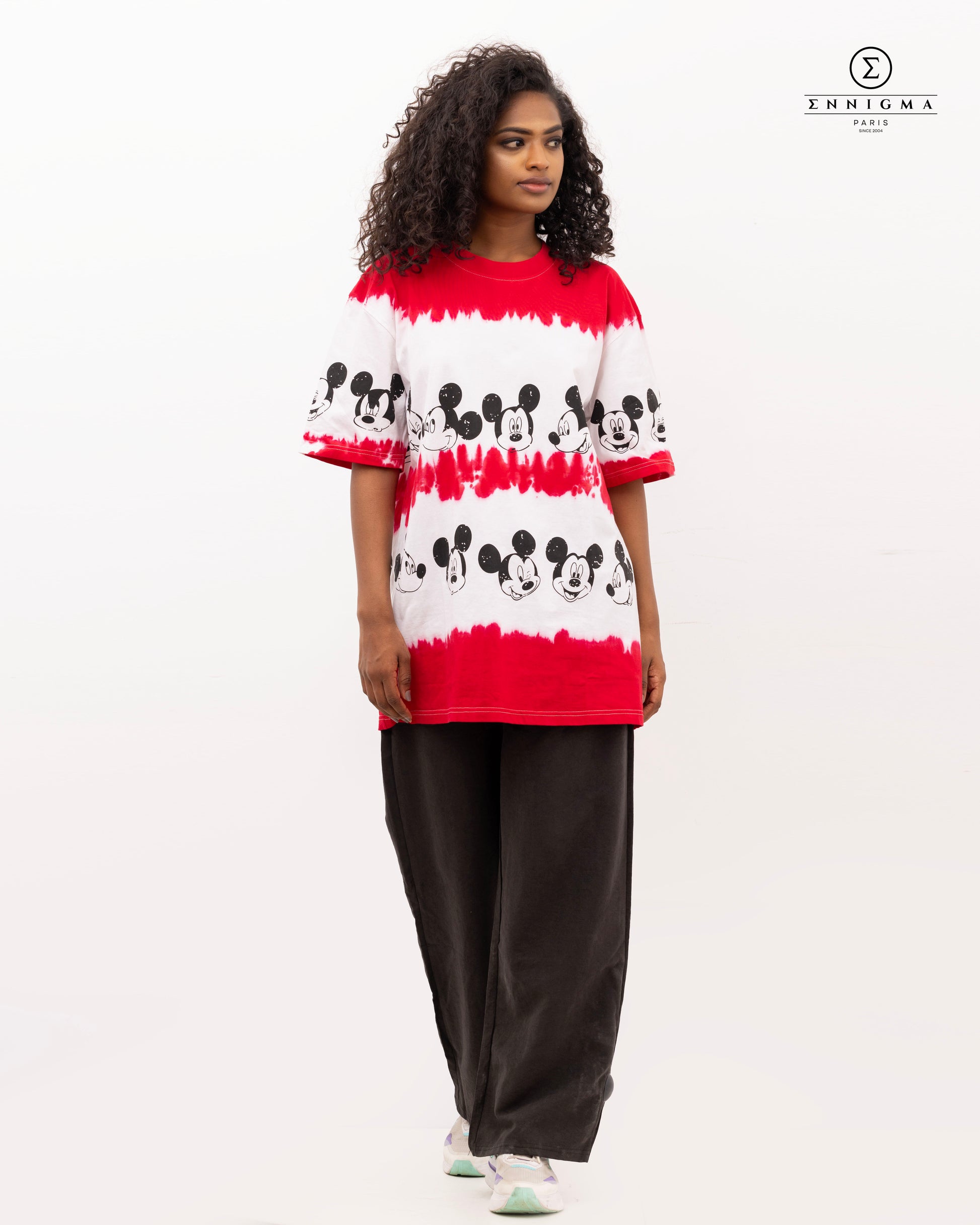 Red & White Mickey Mouse Tie-Dye Tee