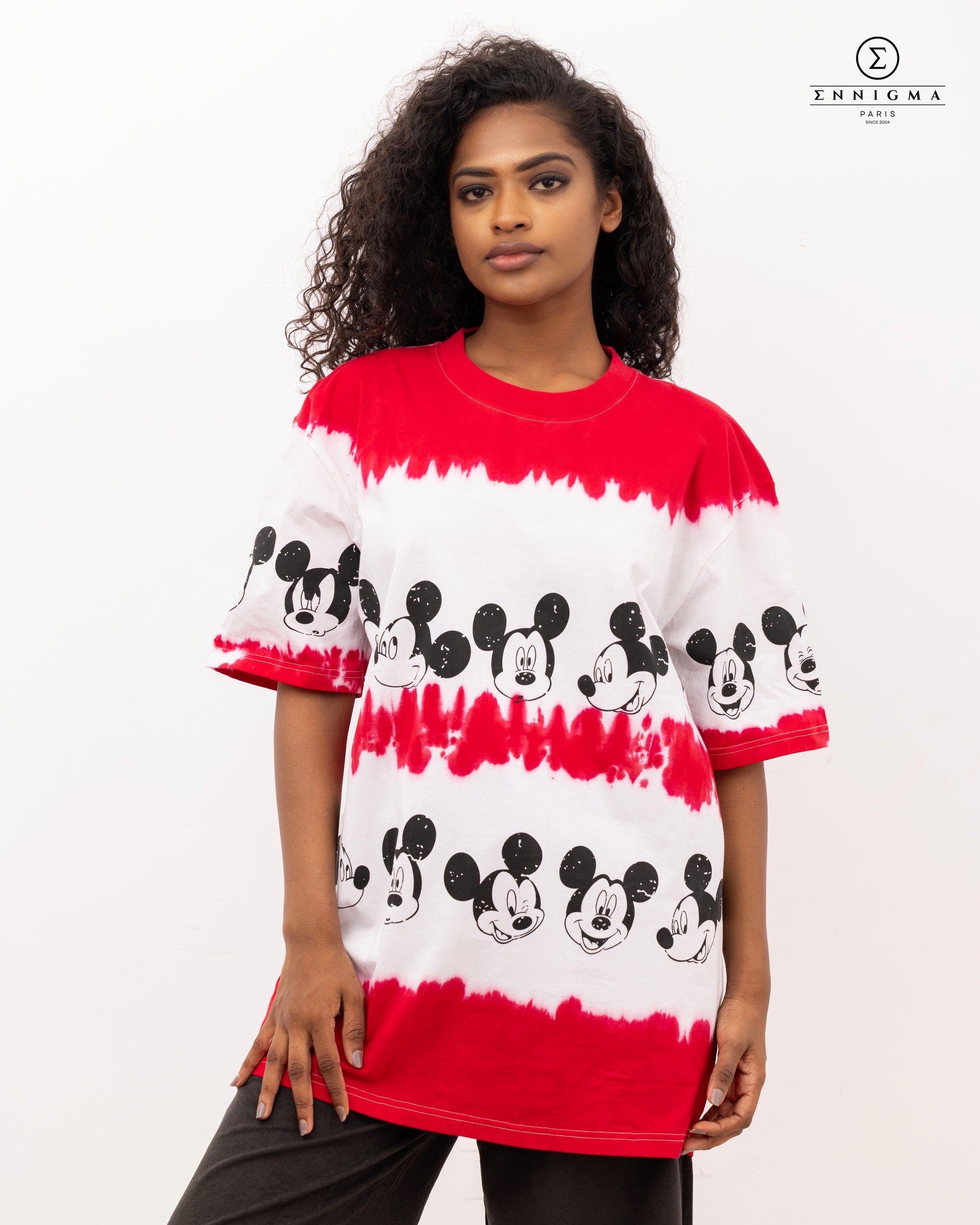 Red & White Mickey Mouse Tie-Dye Tee