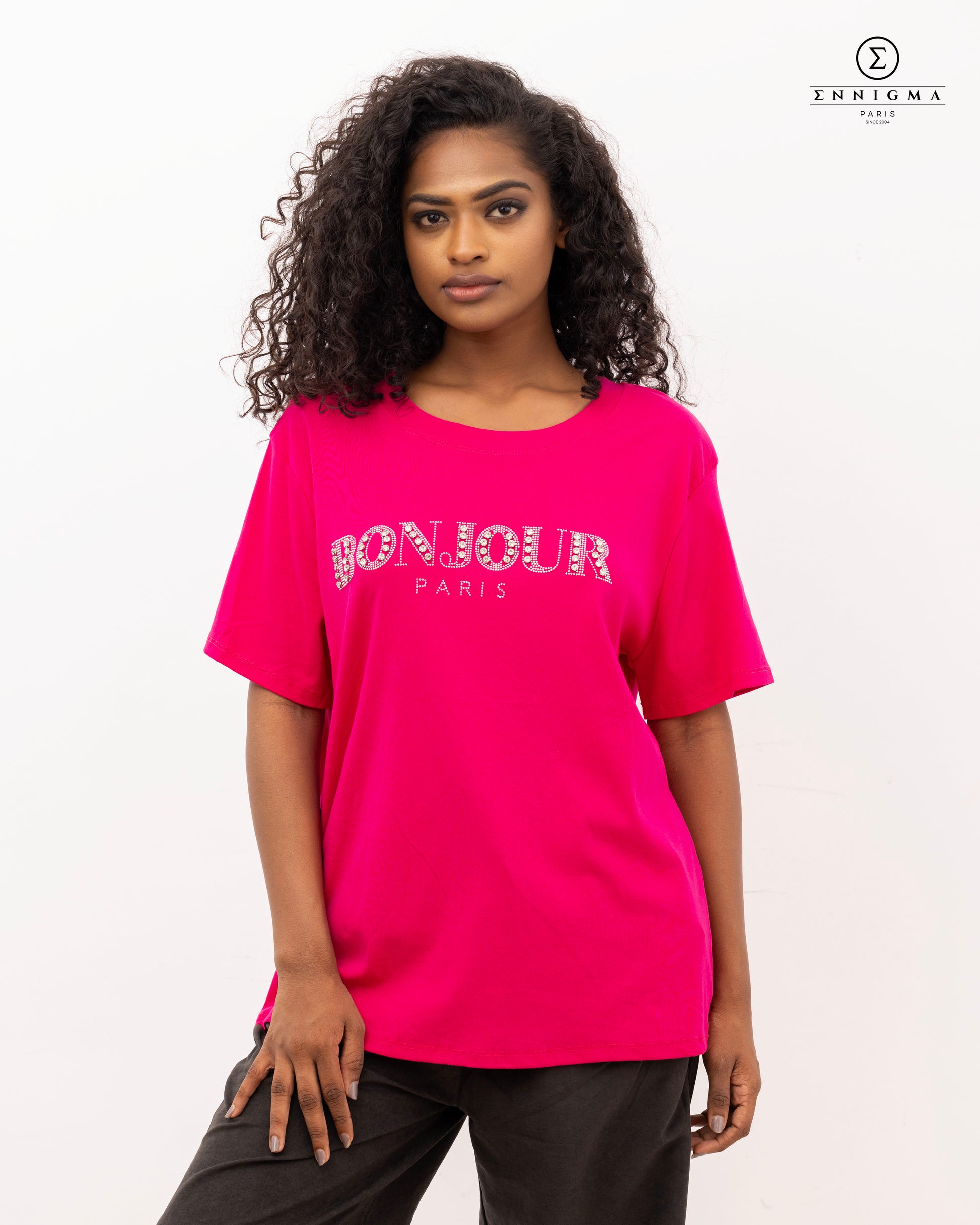 Hot Pink “Bonjour Paris” Statement Tee