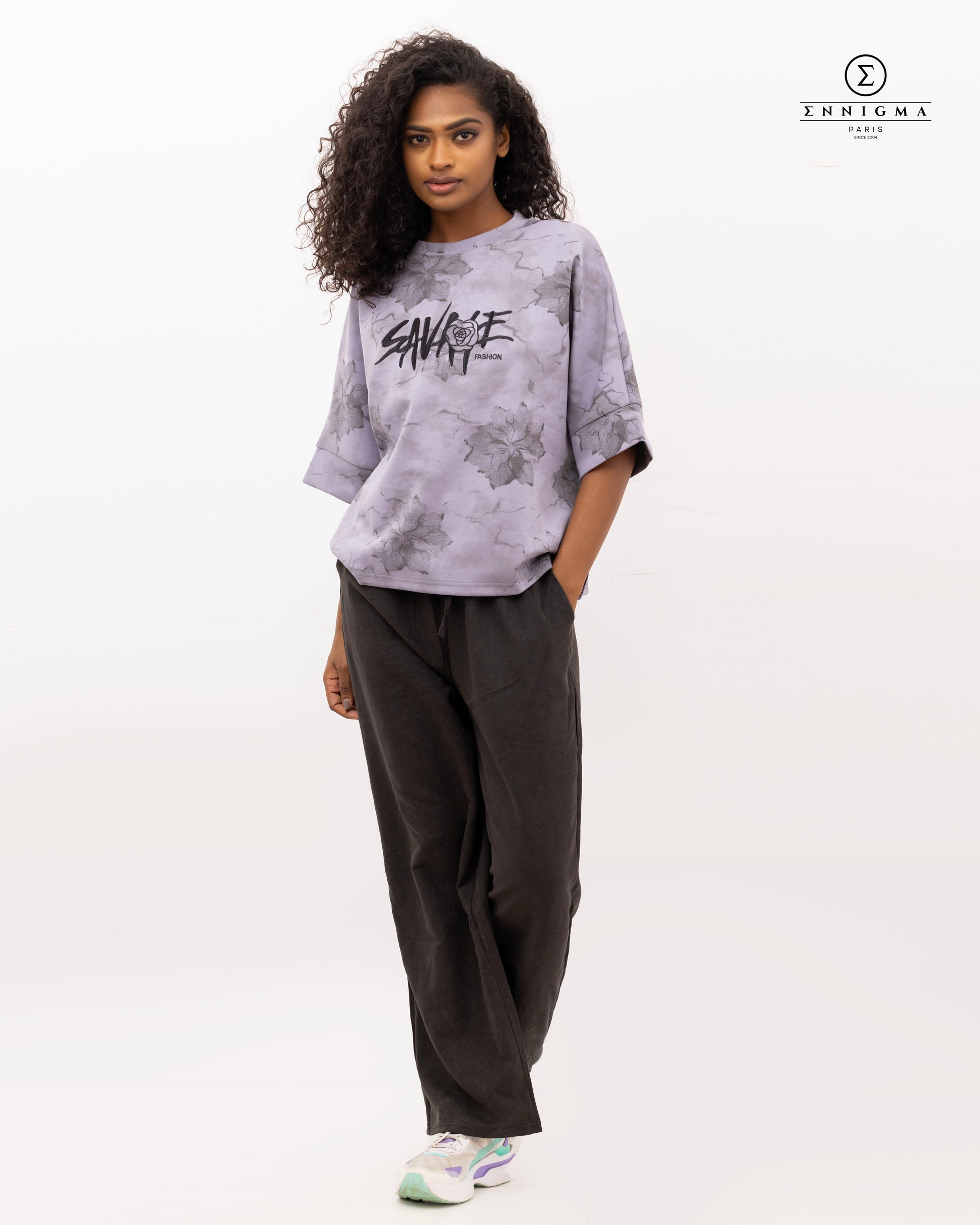 Lavender “Savage Fashion” Floral Graphic Tee
