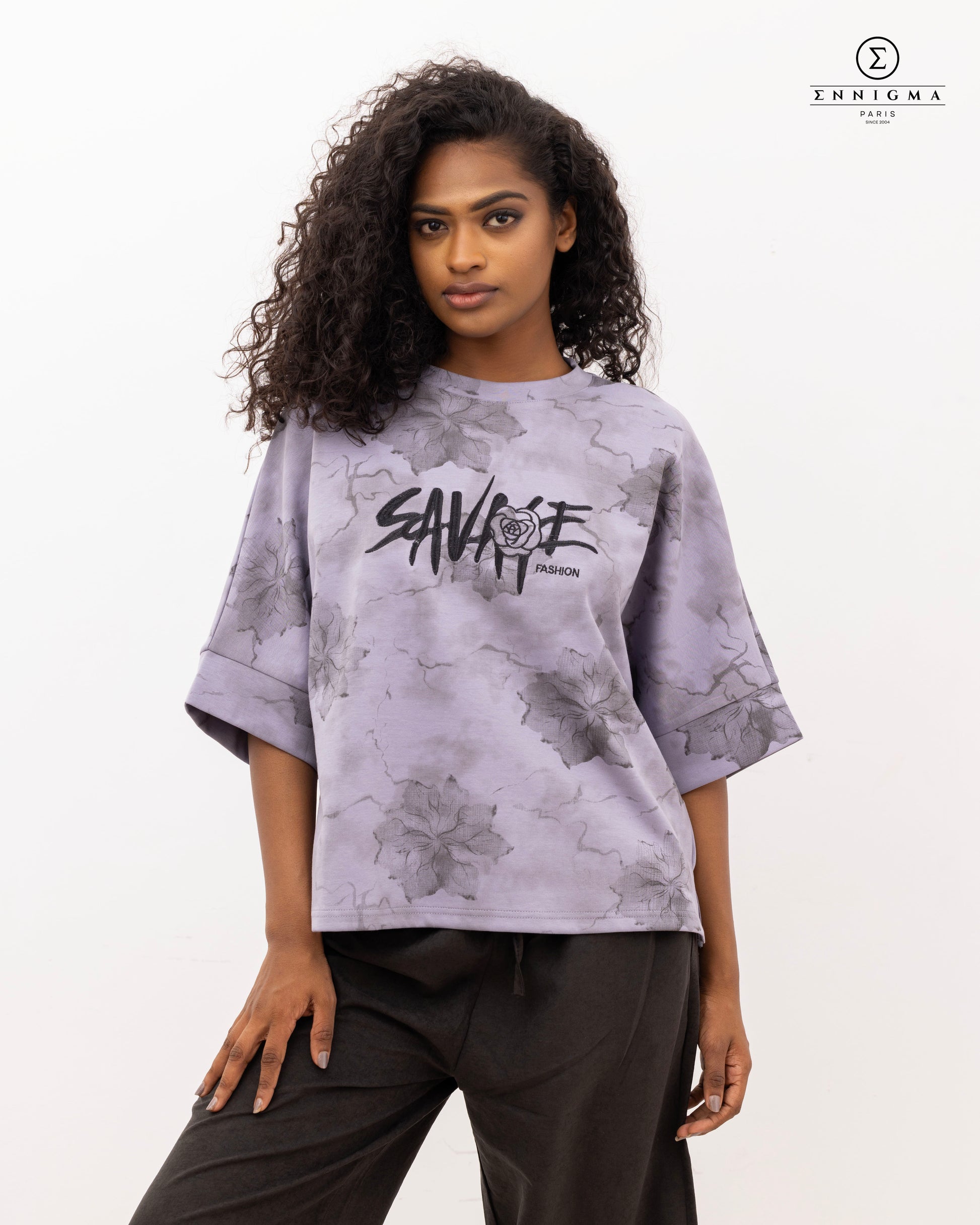 Lavender “Savage Fashion” Floral Graphic Tee