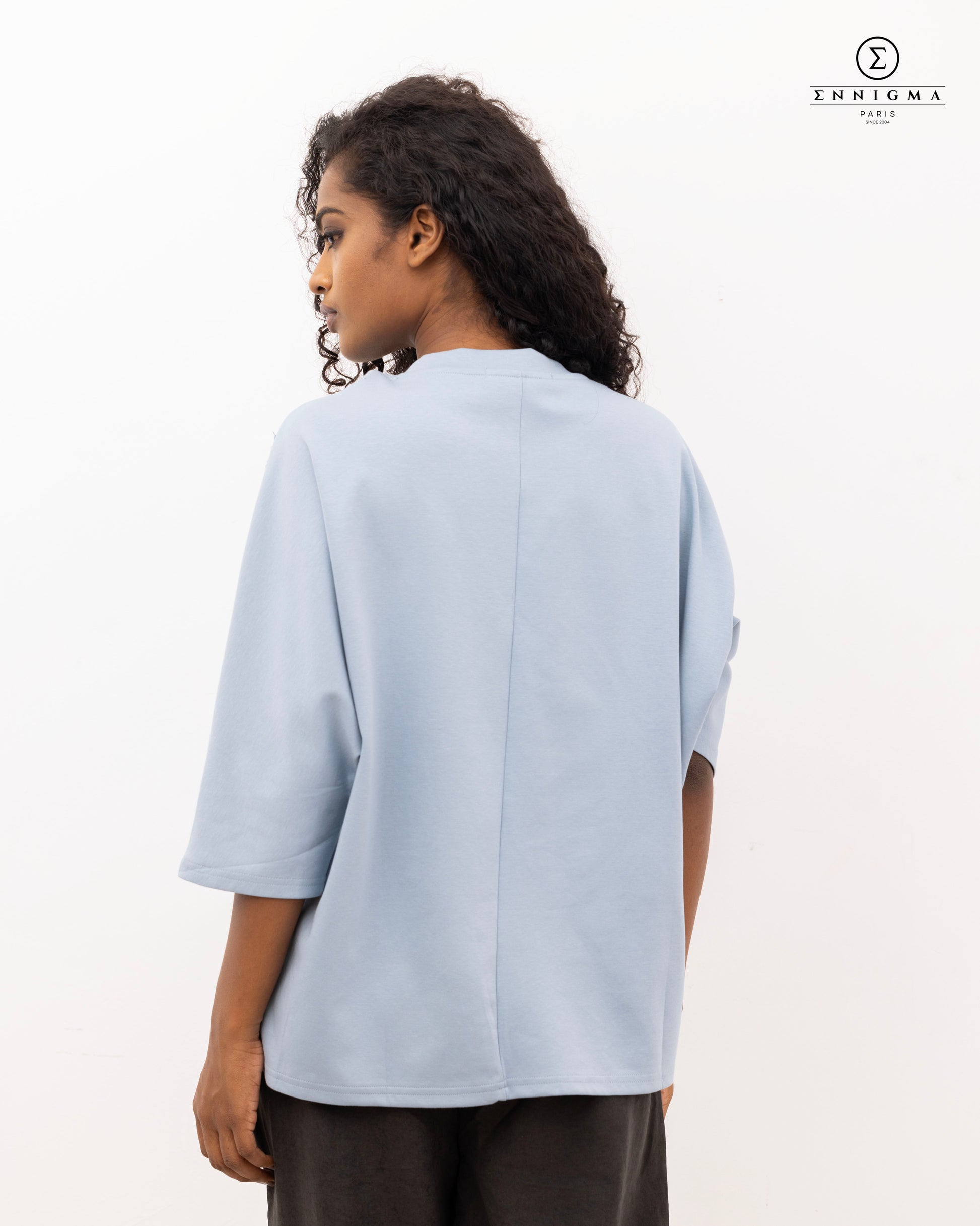 Blue 3D Floral Embroidered Batwing Tee