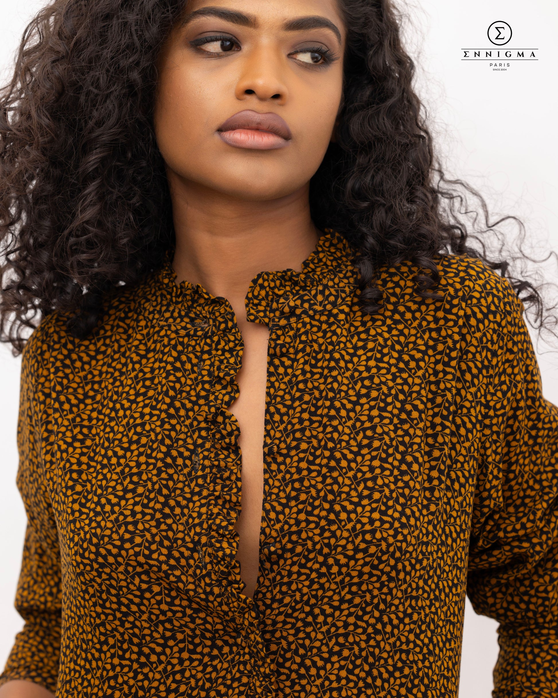 Mustard Floral Button-Front Midi Dress