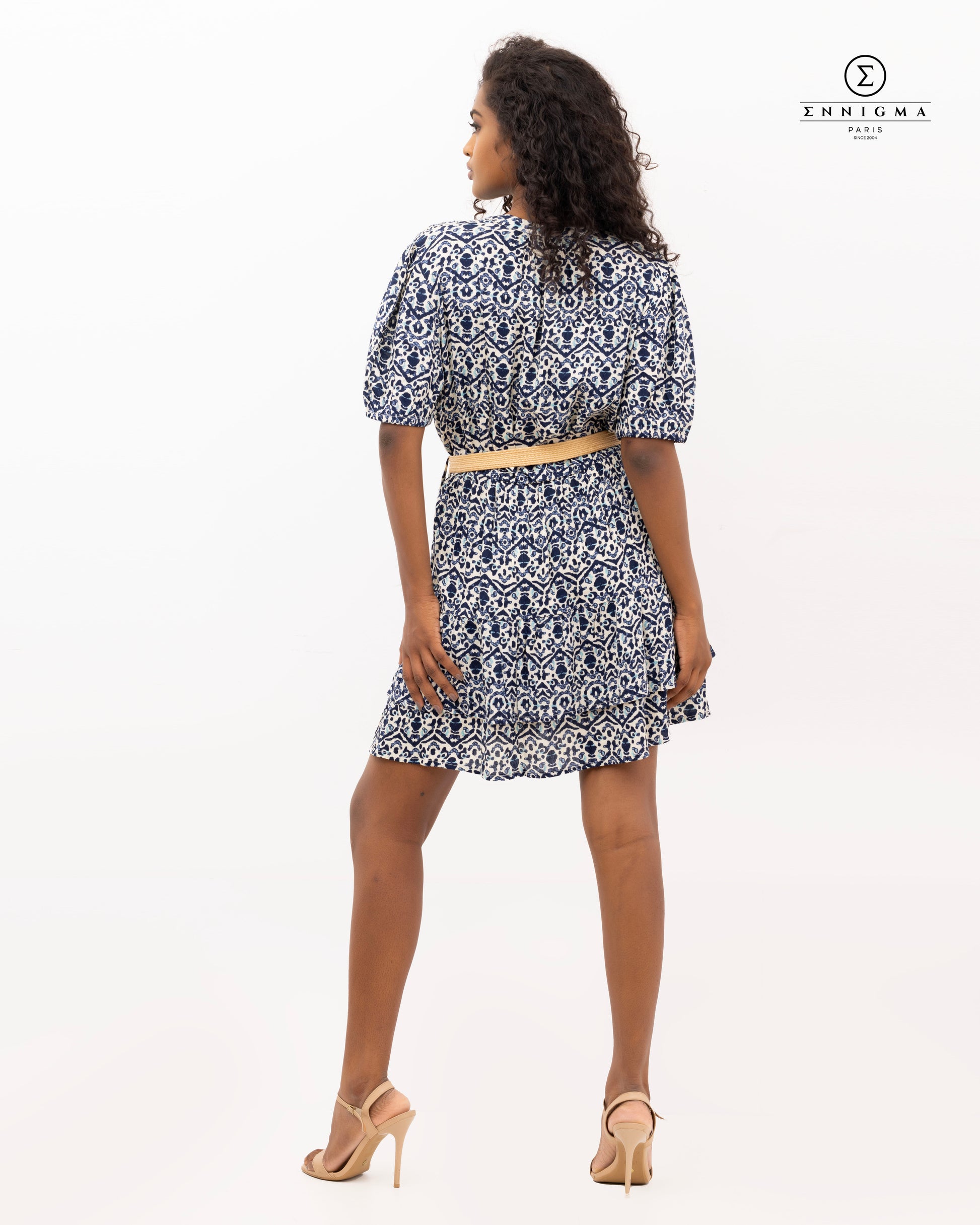 Ikat Print Belted Shirt Dress