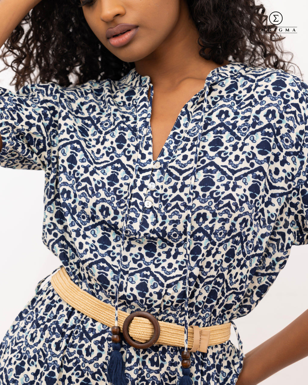 Ikat Print Belted Shirt Dress
