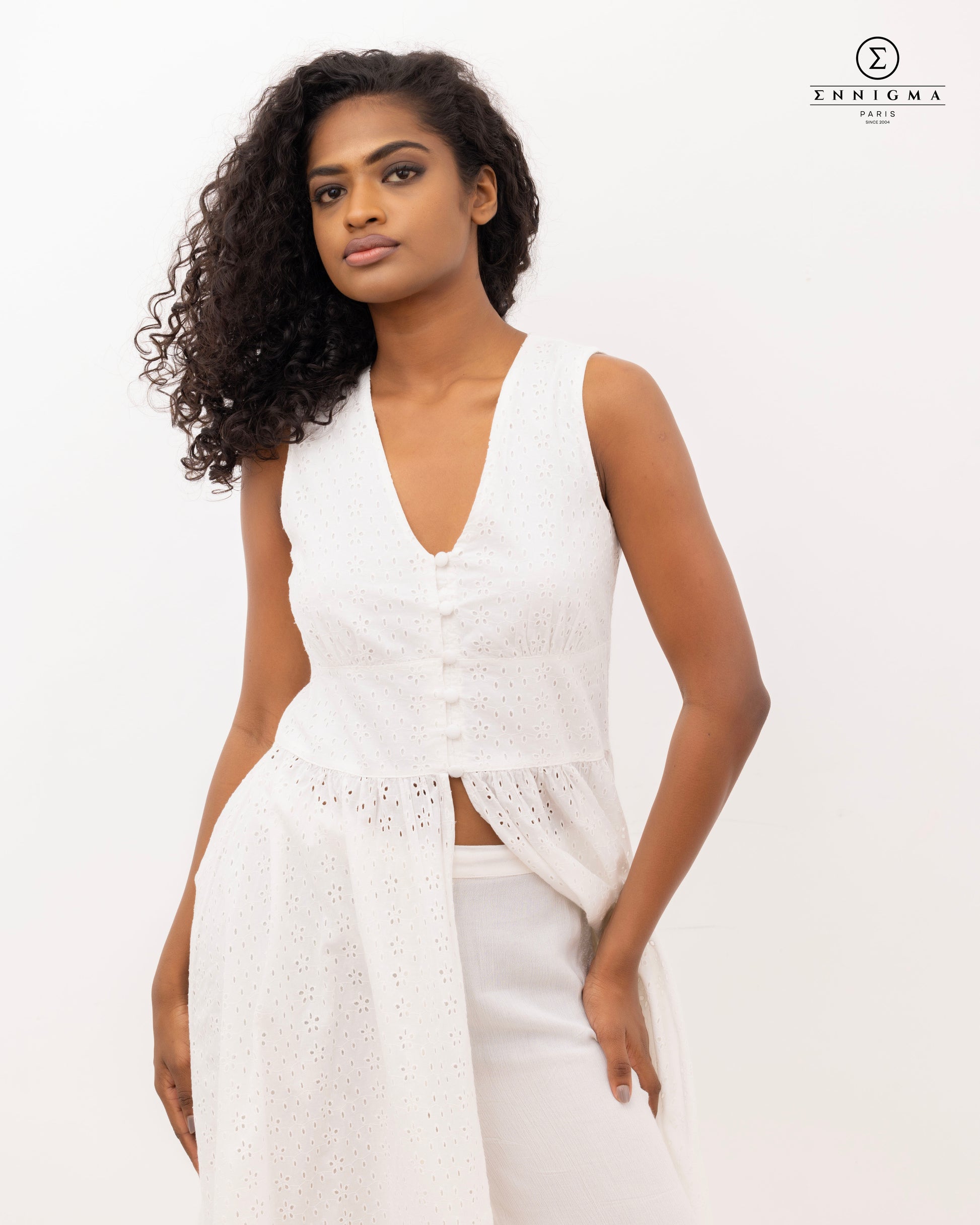 White Broderie Anglaise Sleeveless Top